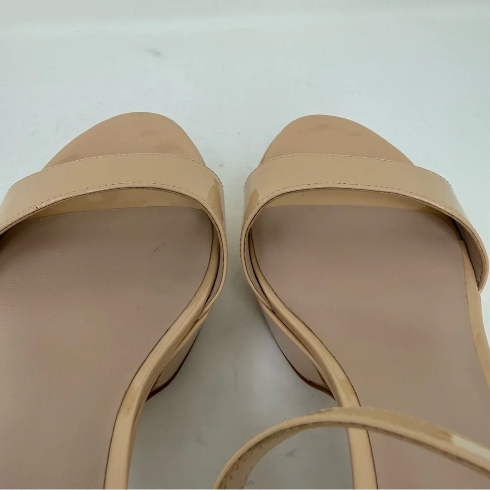 New Stuart Weitzman Gala Patent Leather Sandals Golden Beige Sz 9
